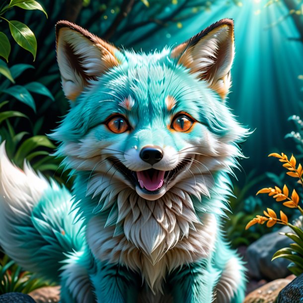 Pic of a aquamarine smiling fox