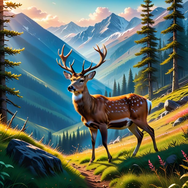 Picture of a playing of a deer in the mountains