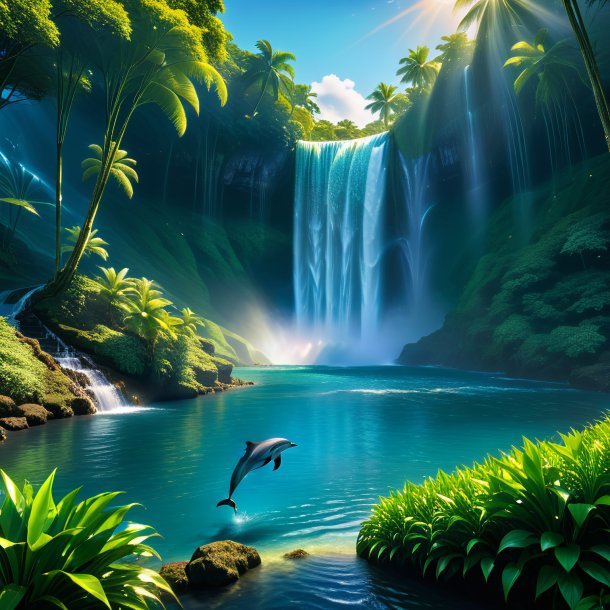 Image of a waiting of a dolphin in the waterfall