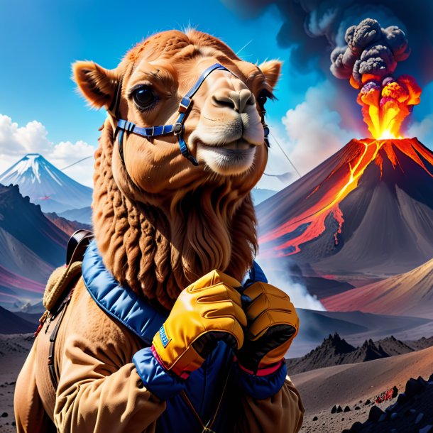 Picture of a camel in a gloves in the volcano