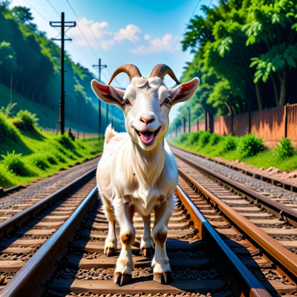 Imagen de una sonrisa de una cabra en las vías del ferrocarril