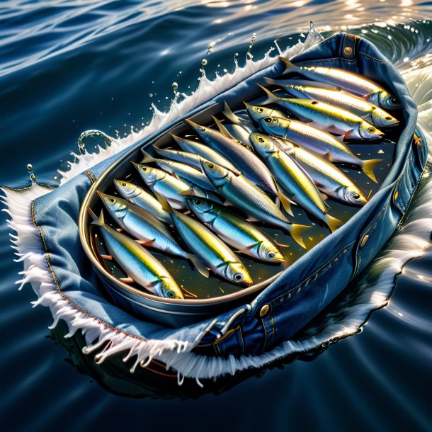 Image of a sardines in a jeans in the water