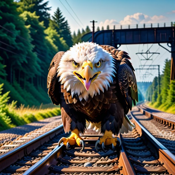 Foto de una sonrisa de un águila en las vías del tren