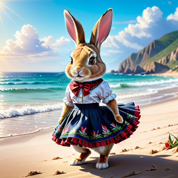 Ilustración de un conejo en una falda en la playa