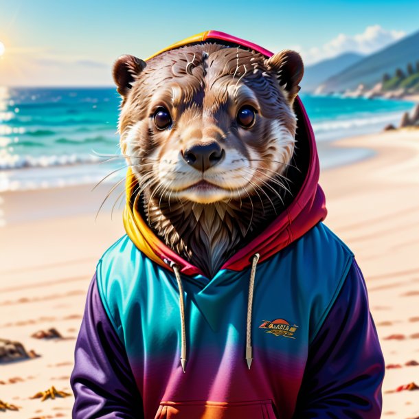 Drawing of a otter in a hoodie on the beach