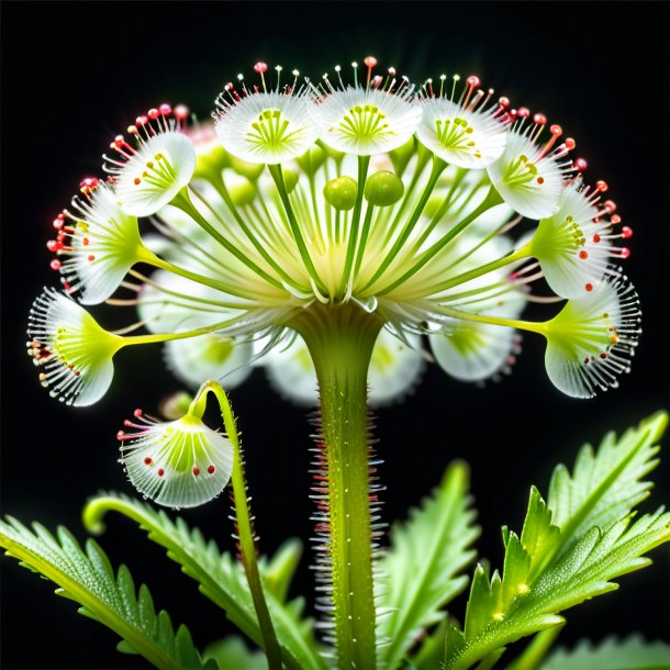 Drawing of a white round-leaved sundew