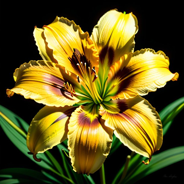 "esquete de um daylily marrom, amarelo"