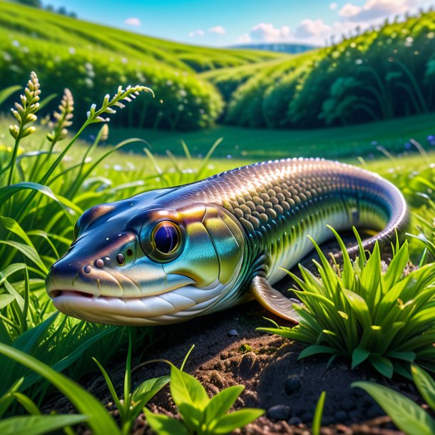 Pic d'un sommeil d'anguille dans la prairie