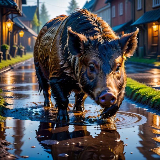 Pic of a eating of a boar in the puddle