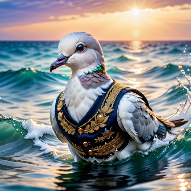 Pic d'une colombe dans un gilet dans la mer