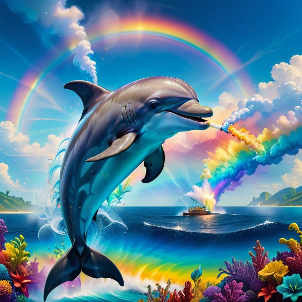 Image of a smoking of a dolphin on the rainbow