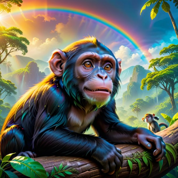 Image of a resting of a monkey on the rainbow