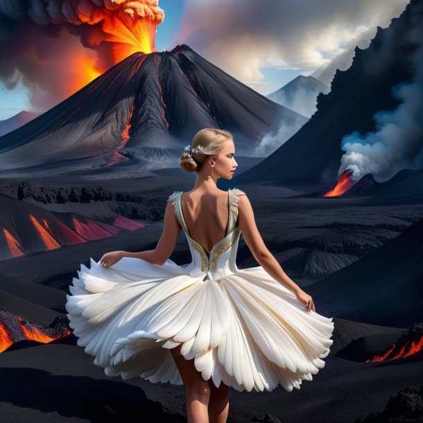 Photo of a swan in a dress in the volcano