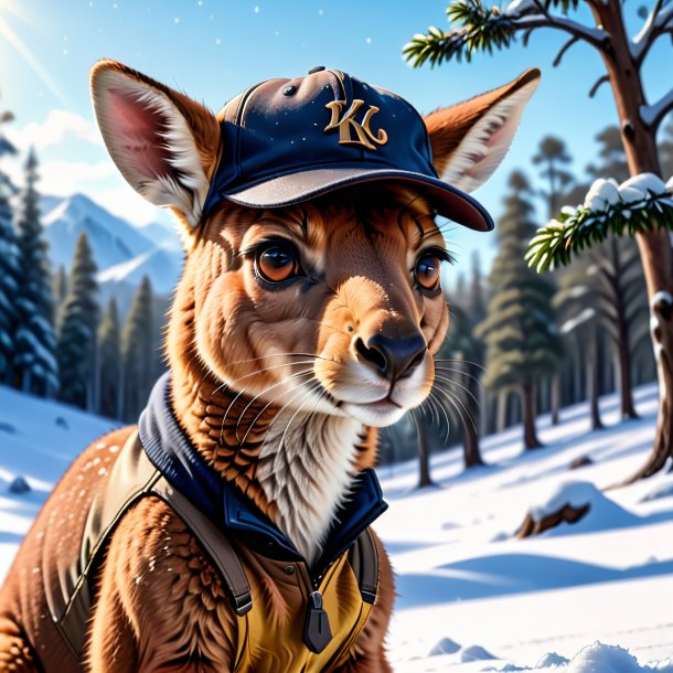 Drawing of a kangaroo in a cap in the snow