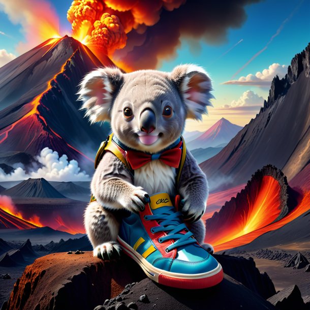 Illustration d'un koala dans une chaussure dans le volcan