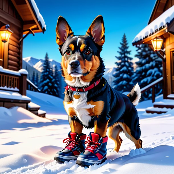 Pic of a dog in a shoes in the snow