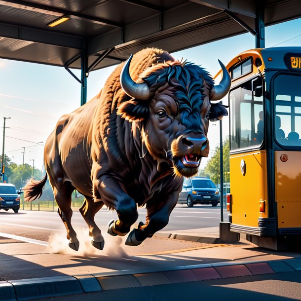 Photo d'un saut d'un bison sur l'arrêt de bus