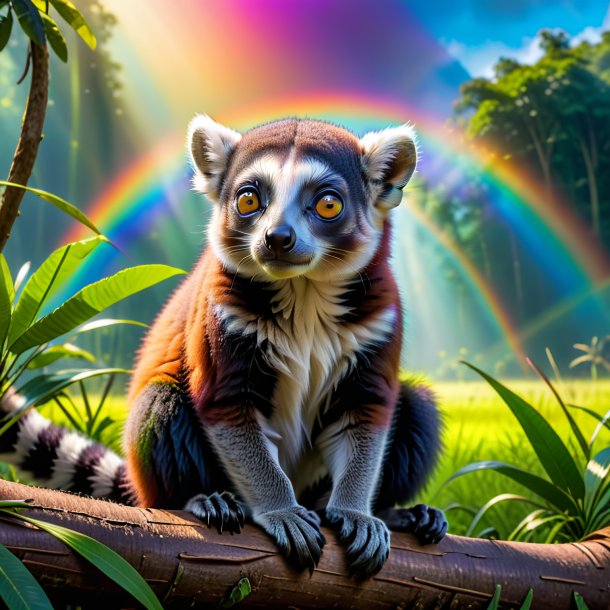 Image of a waiting of a lemur on the rainbow