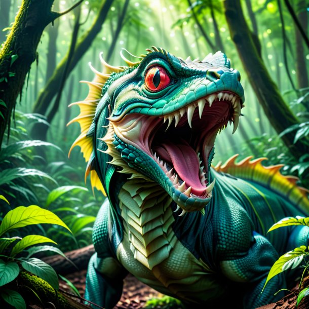 Photo of a crying of a basilisk in the forest