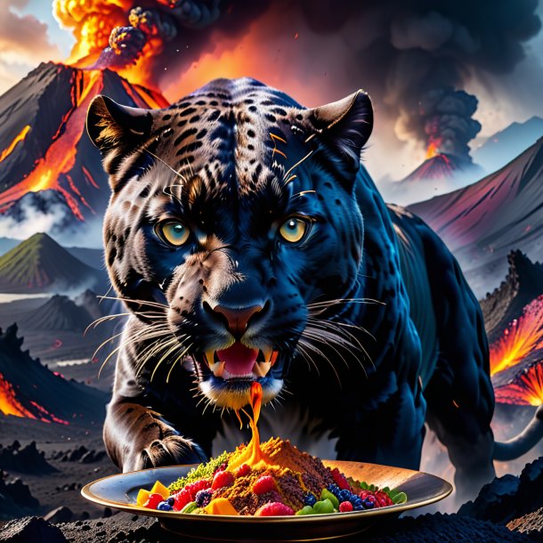 Image of a eating of a panther in the volcano