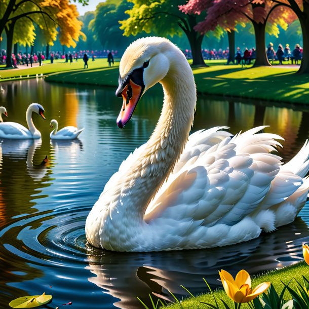 Image of a eating of a swan in the park