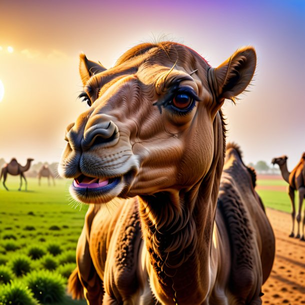 Picture of a crying of a camel on the field