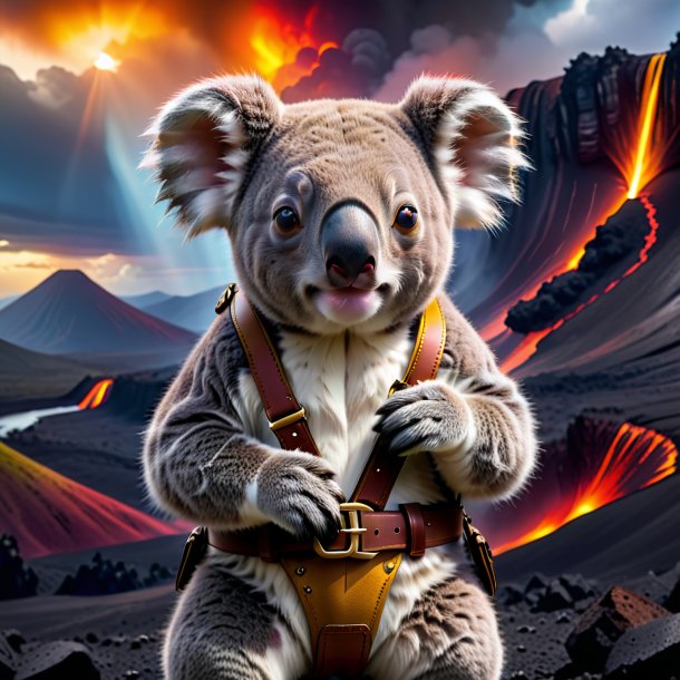 Photo of a koala in a belt in the volcano