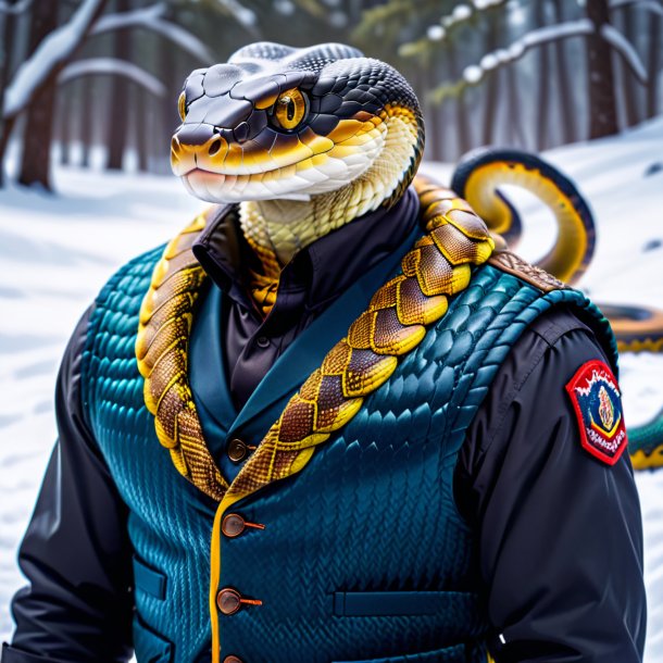 Picture of a snake in a vest in the snow