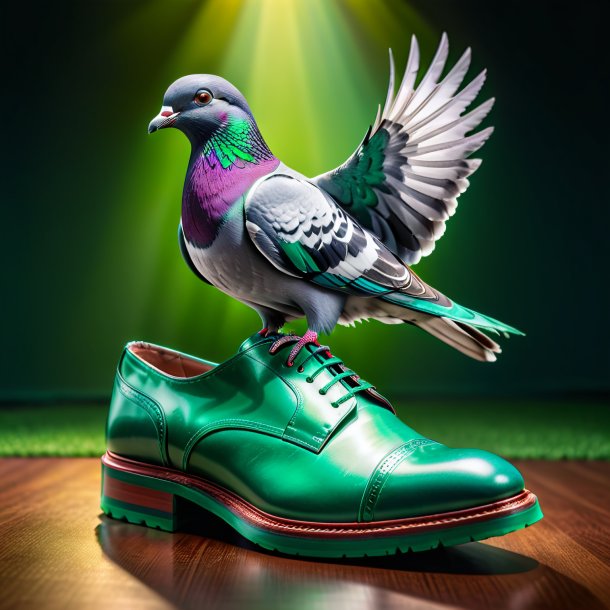 Photo d'un pigeon dans une chaussure verte