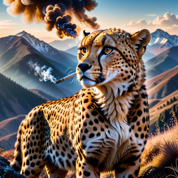 Image of a smoking of a cheetah in the mountains