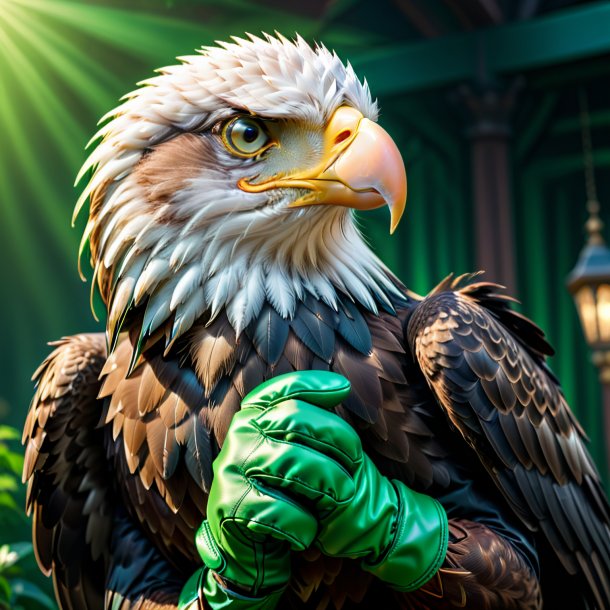 Photo of a eagle in a green gloves