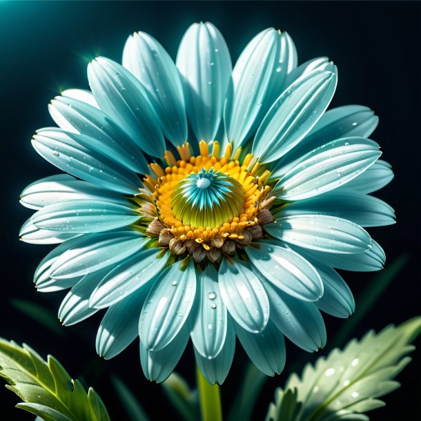 "illustration of a aquamarine daisy, double"