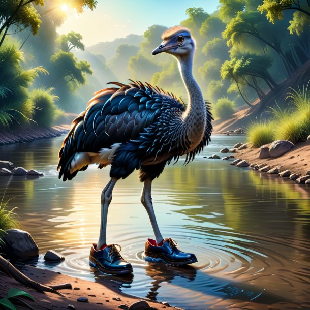 Drawing of a ostrich in a shoes in the river