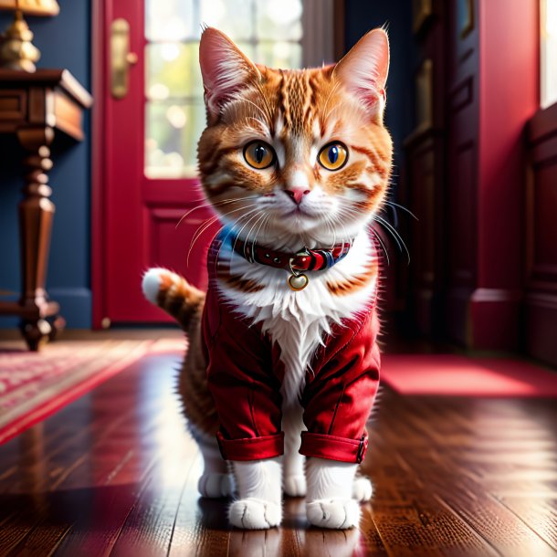 Imagen de un gato en un jeans rojo