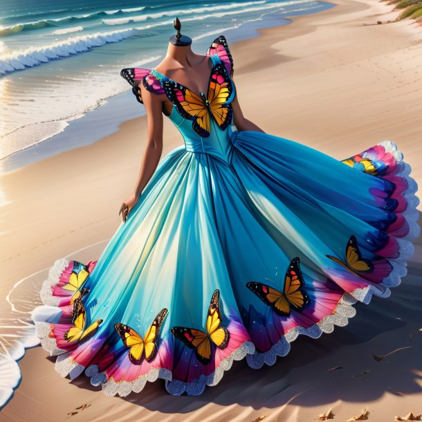 Drawing of a butterfly in a dress on the beach