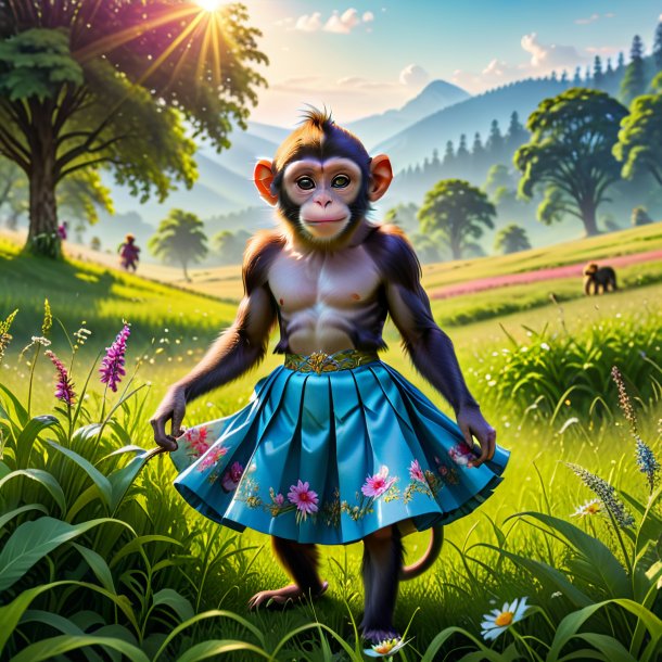 Imagem de um macaco em uma saia no prado