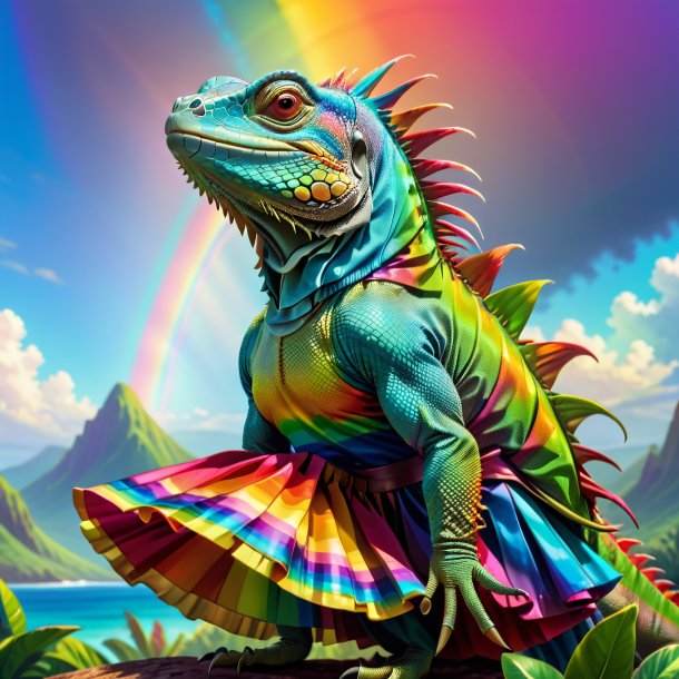 Illustration of a iguana in a skirt on the rainbow