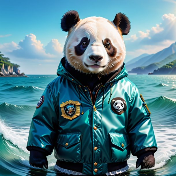 Image of a giant panda in a jacket in the sea