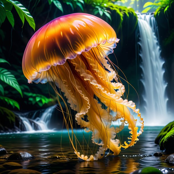 Picture of a jellyfish in a coat in the waterfall