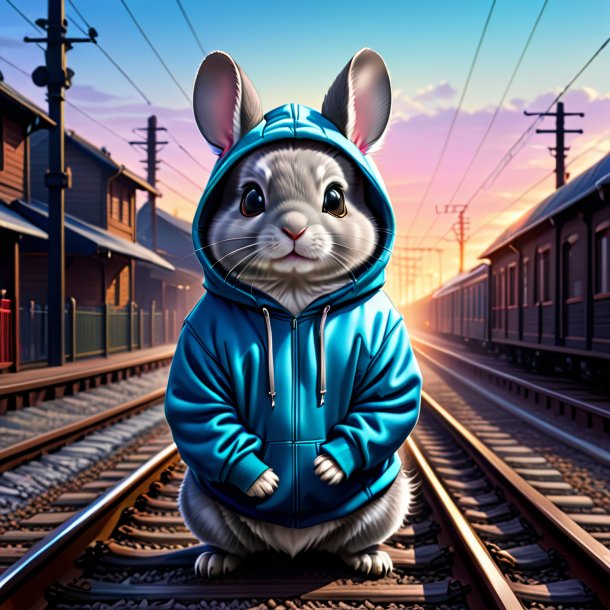 Drawing of a chinchillas in a hoodie on the railway tracks