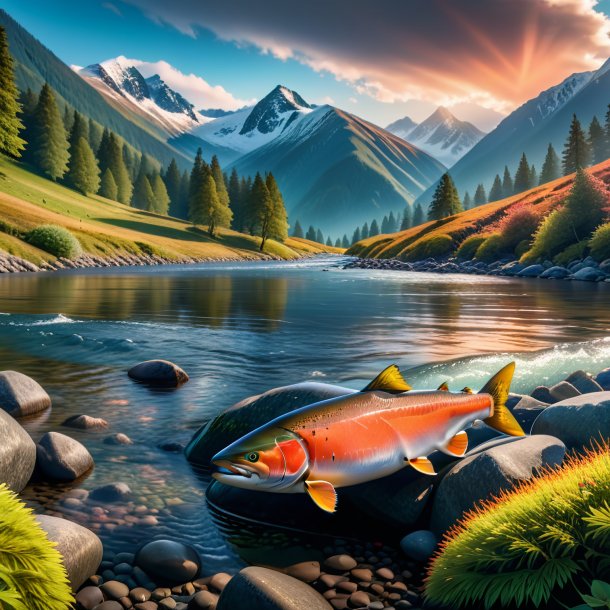 Image of a resting of a salmon in the mountains