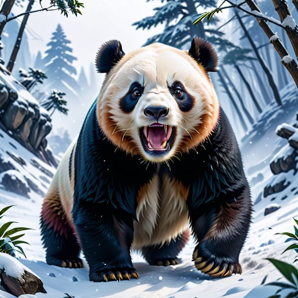 Imagen de un enojado de un panda gigante en la nieve