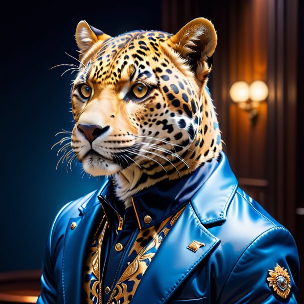 Picture of a jaguar in a blue jacket