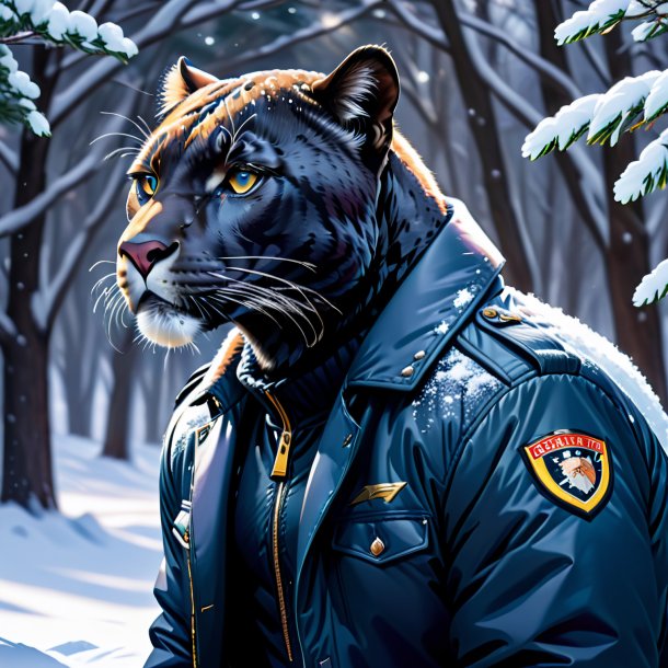 Drawing of a panther in a jacket in the snow