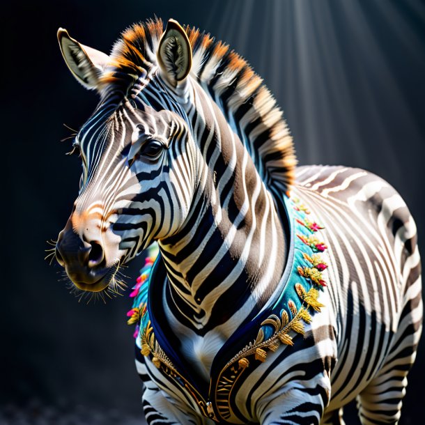 Imagem de uma zebra em uma jaqueta cinza