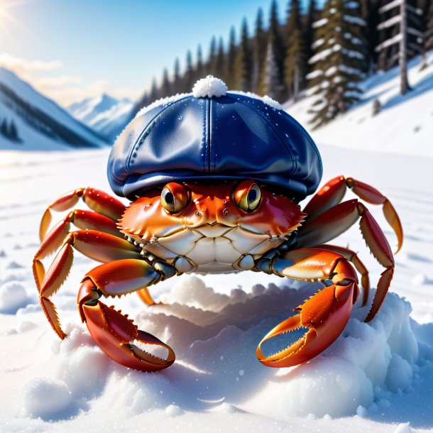 Image of a crab in a cap in the snow