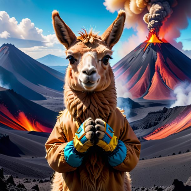 Image of a llama in a gloves in the volcano