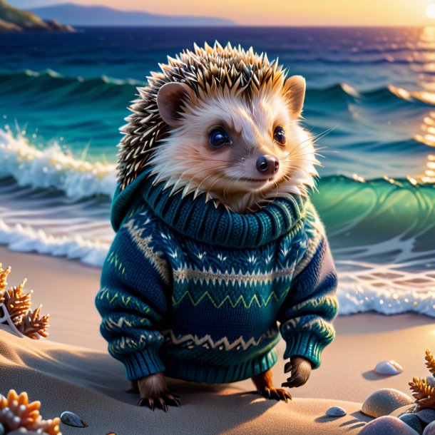 Illustration of a hedgehog in a sweater in the sea