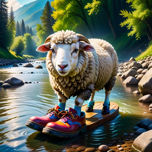 Image of a sheep in a shoes in the river