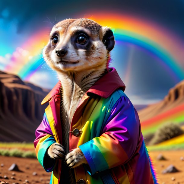 Photo d'un meerkat dans un manteau sur l'arc-en-ciel